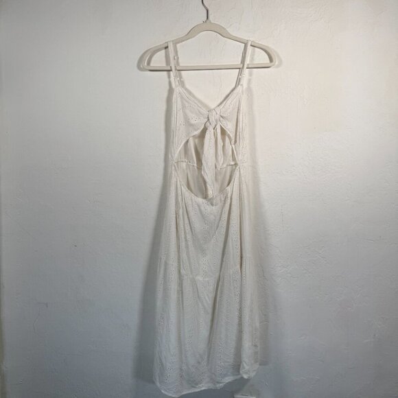 Brave Soul M White Eyelet Embroidered Cutout Tie-Back Button Midi Dress - Picture 2 of 12